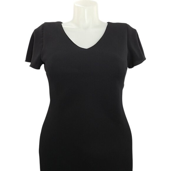 Vintage 90s Dressbarn Black Flutter Sleeve Dress Asymmetrical Hem Made in USA 12 - Picture 3 of 12